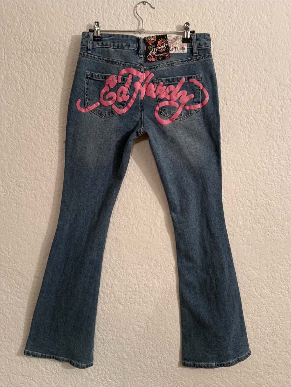 Ed Hardy Y2K Low Rise Flare Jeans Womens 26 Skull Rose Tattoo Graphic Logo Denim